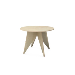 STK-PIN2 - okrągły stolik kawowy ze sklejki na trójkątnych nogach. W dwóch rozmiarach, wielu kolorach i ze sklejki